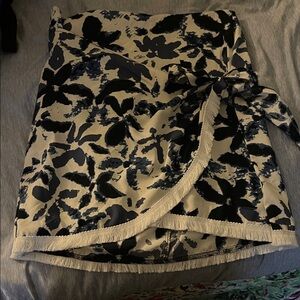 SHEIN Navy and Cream Floral Wrap Mini Skirt